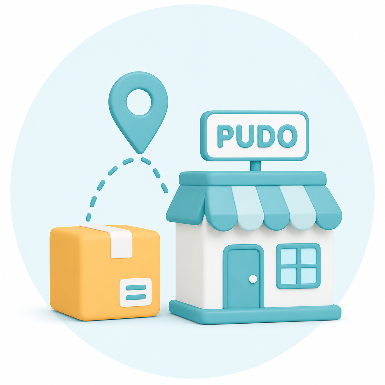 Neighbourhood pickup and drop-off shop with a parcel and map pin