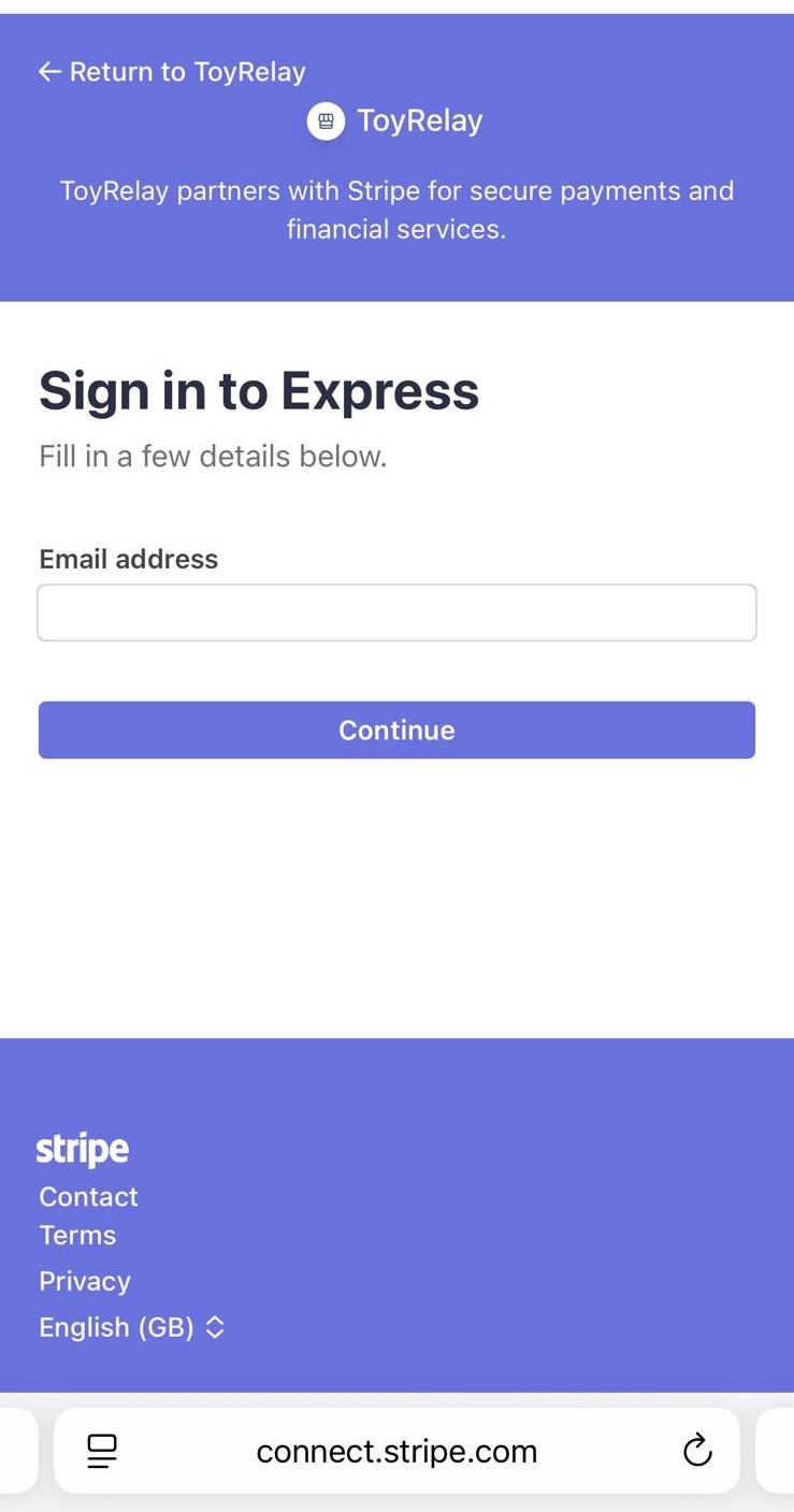 Stripe Express sign-in screen asking for an email address